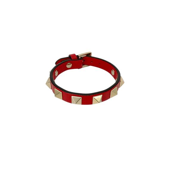 VALENTINO GARAVINO Rockstud Leather Bracelet in Red - Picture 5 of 12